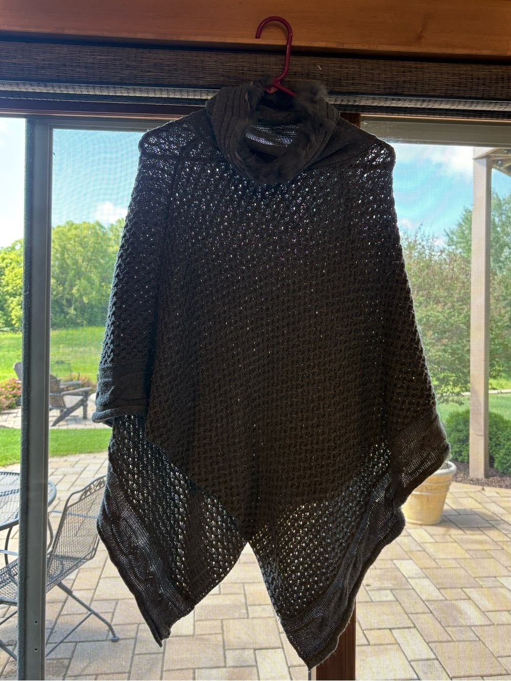 Olivia M Dark grey Open-Knit Cowl Neck Poncho